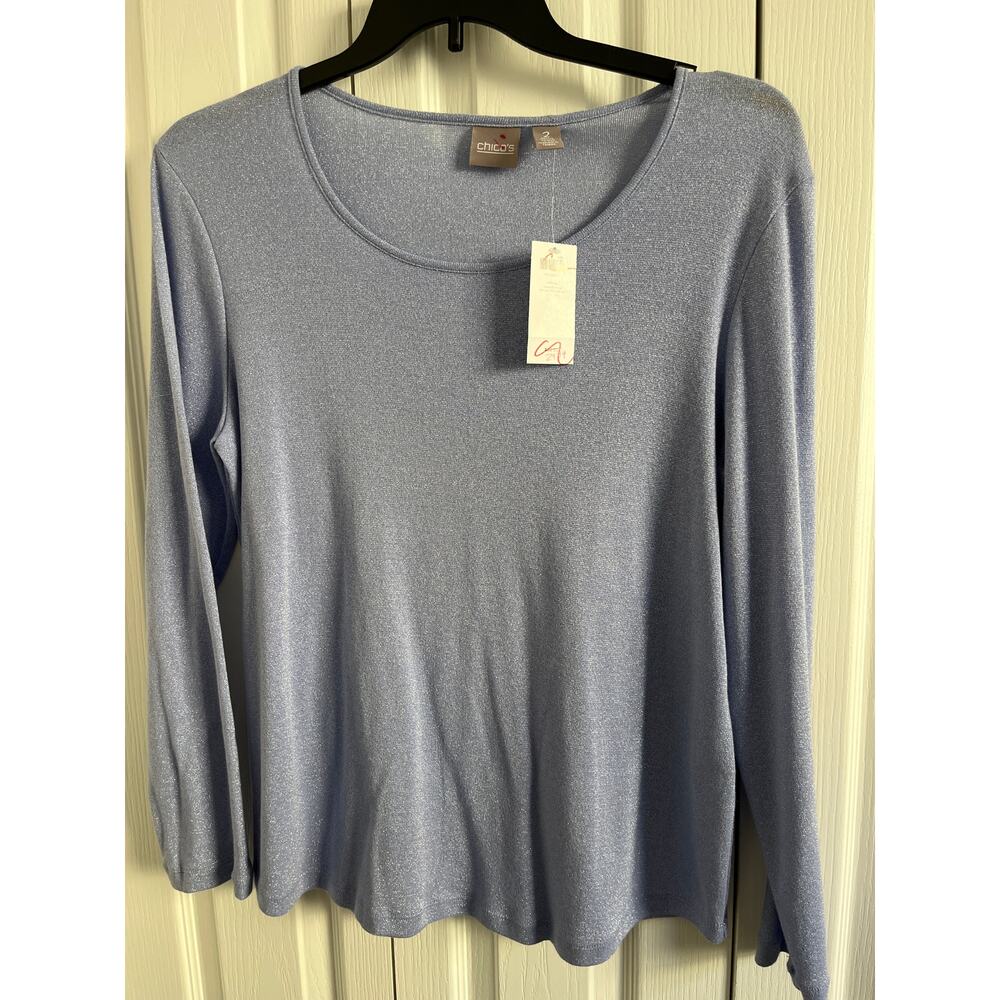 Chico’s Shimmering Blue Long Sleeve Top Women’s Size 2 NWT - Picture 11 of 11